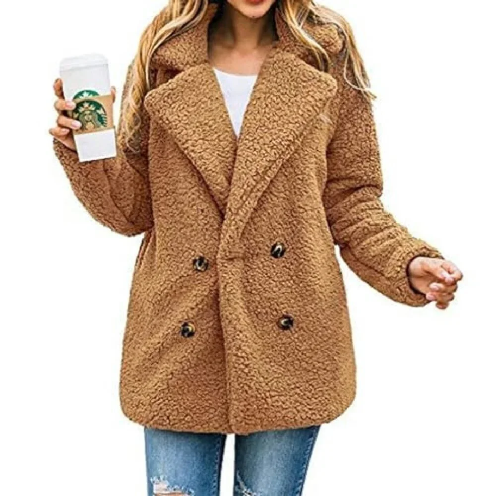 Oversized Sherpa Fleece Faux Fur Winter Jacket Women's Warm Outerwear